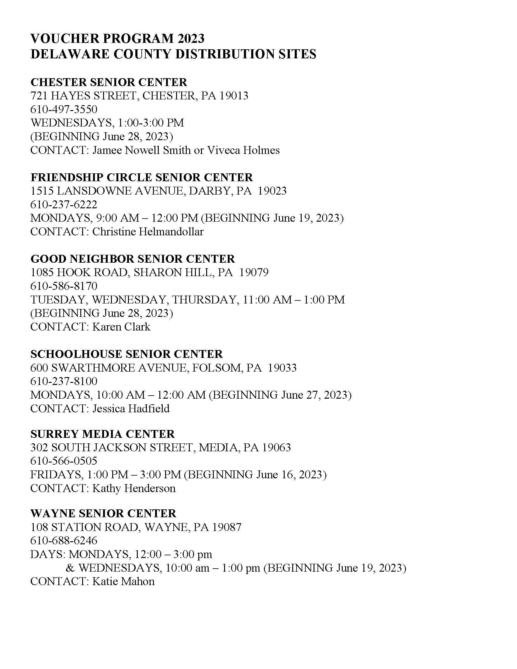 Voucher Program 2023 Delaware County Distribution Sites