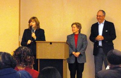 Joanna Geiger, Delaware County Link coordinator, introduces Dana and Robert Breslin, elder law attorneys.