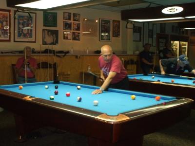 Sonny Mayer planning his strategy at Singles Billiards at Drexeline Billiards