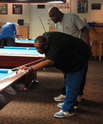 Junis McDonald and Eugene Allston competing in Men's Doubles Billiards.