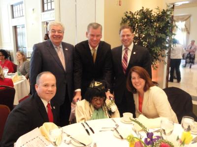 Members of Delaware County Council with Nancy Fisher of Yeadon. Ms. Fisher is the oldest county resident in attendance and will turn 109 years old on December 23.