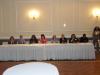 The panel during the Q&A session. Pictured seated left to right are:
Reha London, Delco Property Association; Megan Bolin, Outreach and Communications Coordinator, Housing Equality Center; Rahmah Allen, Supervisor of Assessment and Nursing Home Transition, County Office of Services for the Aging; District Justice Debbie Krull; Celia Jenkins, Self-Determination Housing Project; Laura Blackburn, Director of the HCV Program for the Delco Housing Authority; Maria Bonita, Community Education Coordinator, County Office of Services for the Aging (COSA); and Sharon White, Program Director, Older Adults Counseling Services at NHS Human Services, Hoarding Task Force