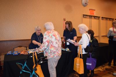 Visiting the snack table for a treat!