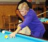 Alva Holcombe lining up her shot.
